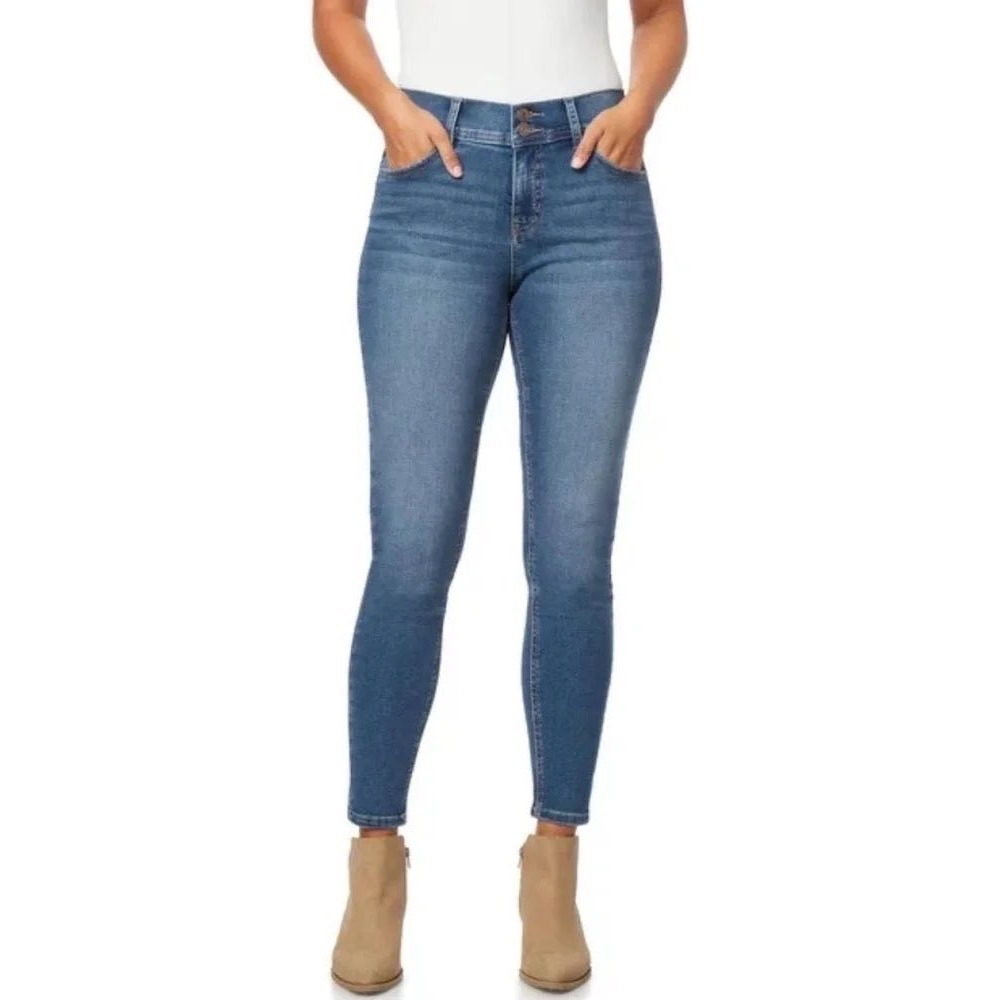 Angels Forever Young Womens High Rise Skinny Jeans Medium‎ Wash Blue Denim 32x27
